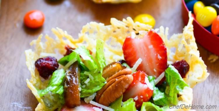 Brunch Salad in Parmesan Heart Cups with Chipotle-Sour Cream Dressing