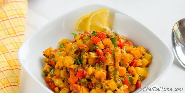 Potatoes, Squash and Poblano Curry Hash