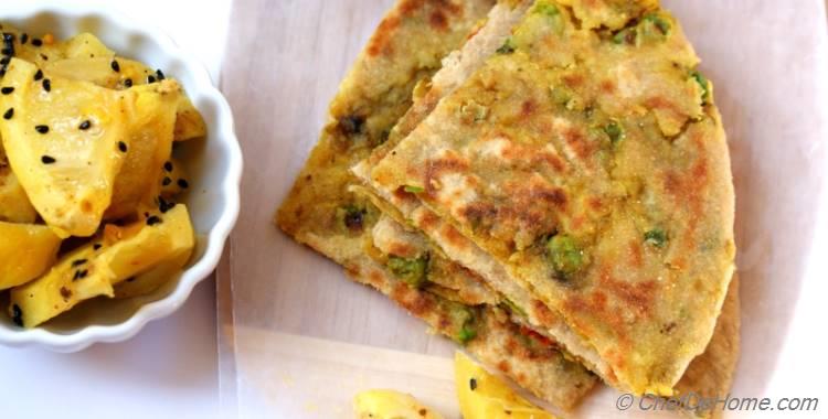 Spiced Potatoes and Peas Stuffed Flat Bread with Preserved Lemons