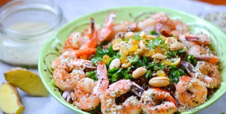 Roasted Shrimp and Quinoa Salad with Ginger-Hemp Dressing