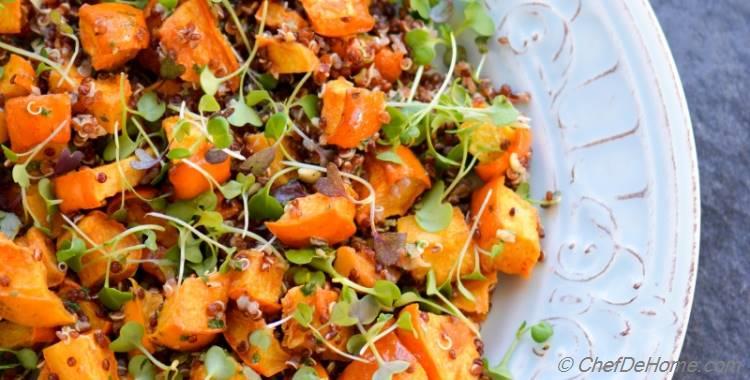 Roasted Acorn Squash, Microgreens and Quinoa Salad