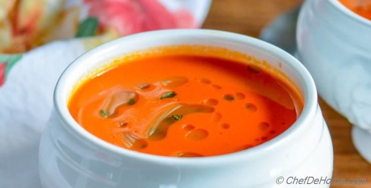Tomato Bread Soup with Basil Oil