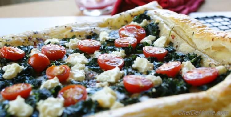 Cherry Tomato, Goat Cheese and Spinach Puff Pastry Tarts