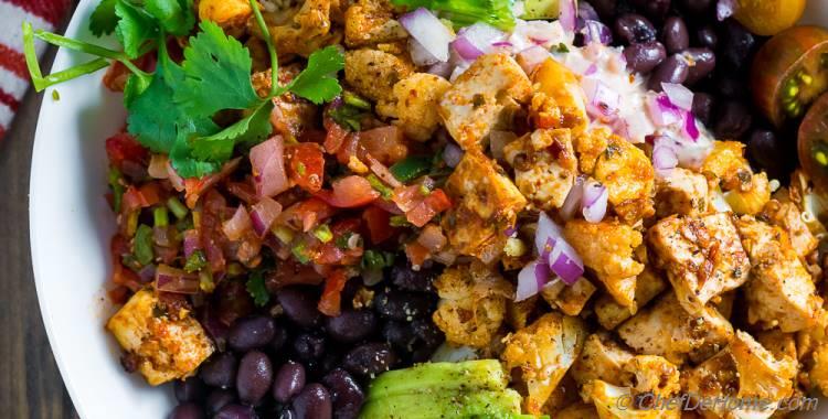 Roasted Cauliflower Chipotle Tofu Veggie Bowl