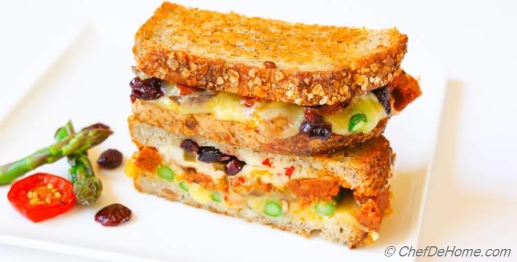 Cranberries, Asparagus and Pickled Jalapeno Grilled Cheese Sandwich