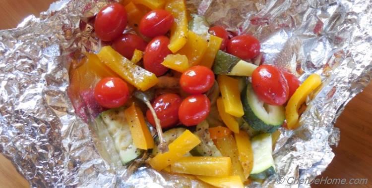 Zucchini and Peppers Grilled In a Foil