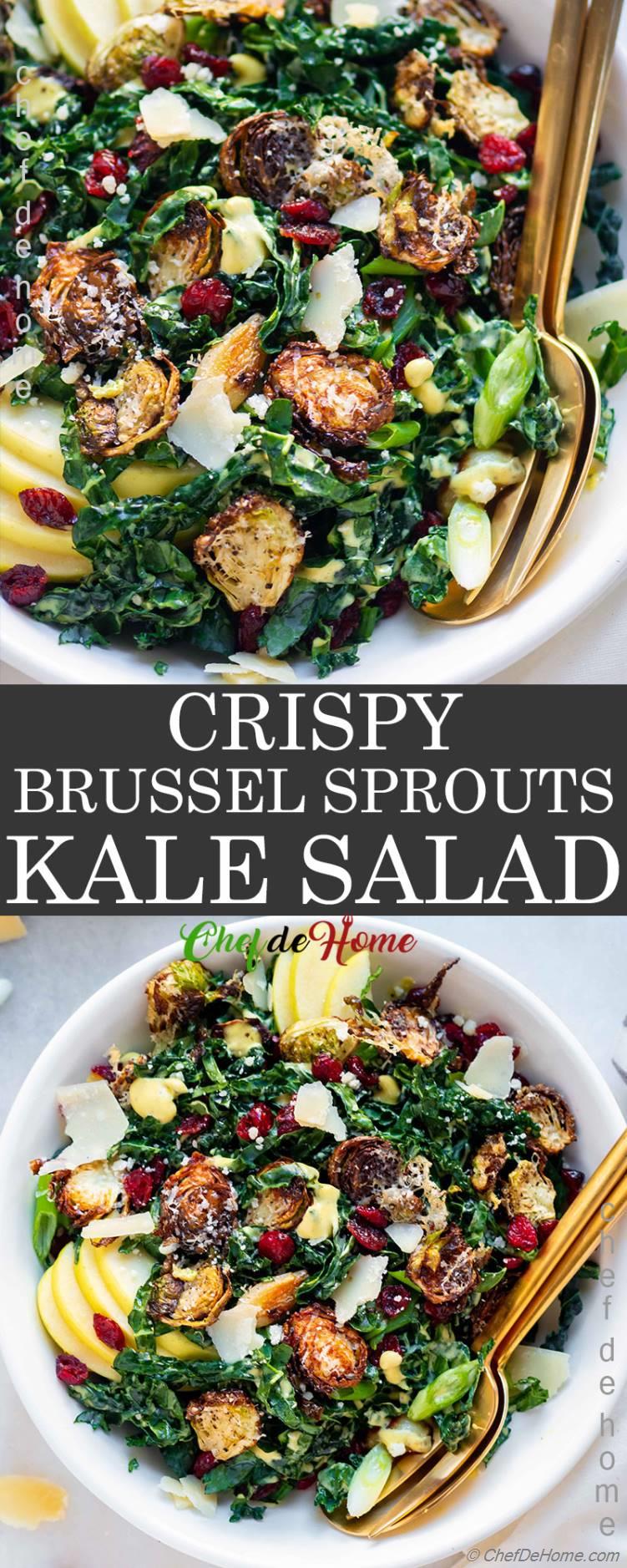 Kale Salad with Crispy Roasted Brussel Sprouts