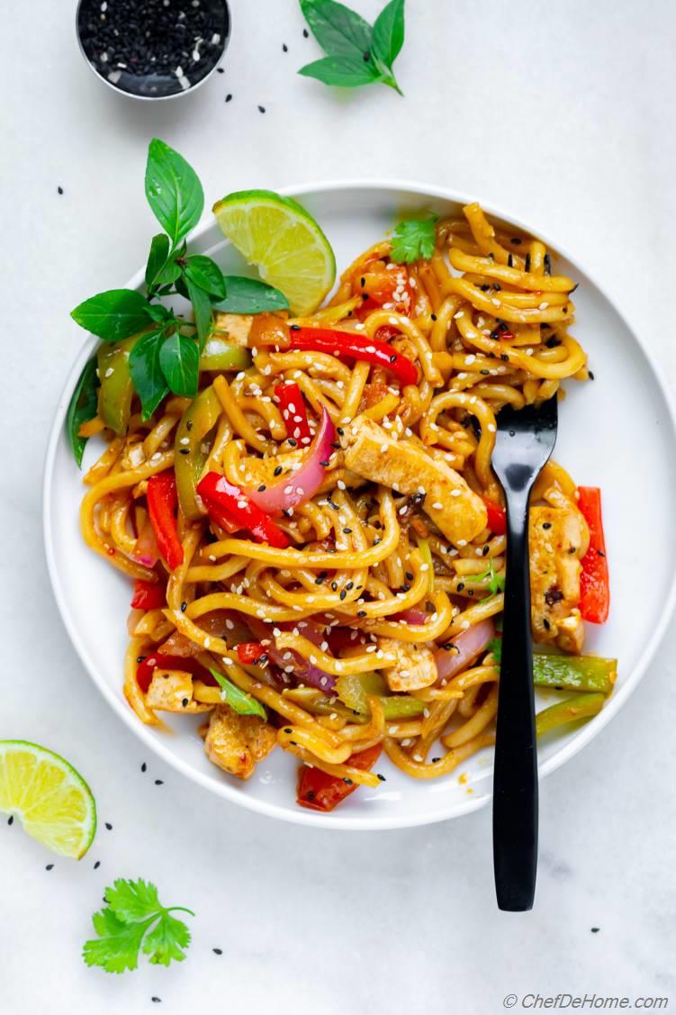 Stir Fry with fresh Udon Noodles Tofu and Veggies