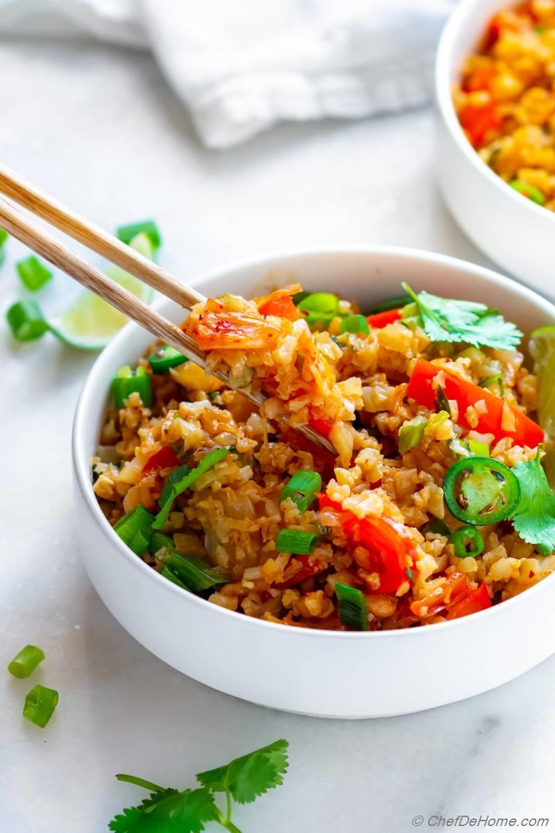 Kimchi Cauliflower Fried Rice Recipe