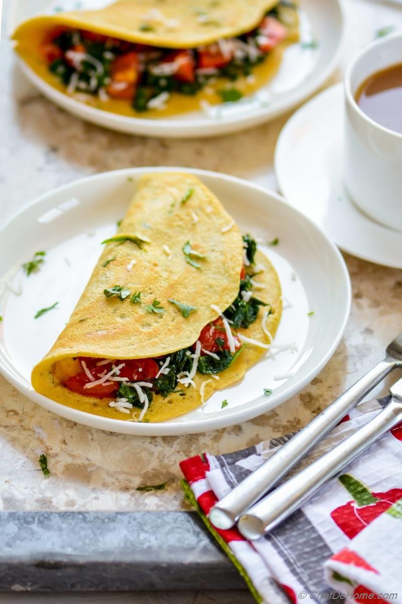 Vegan Chickpea Flour and Spinach Breakfast Omelet Recipe | ChefDeHome.com