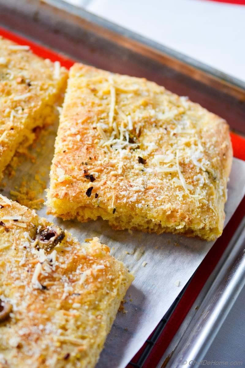 Olives and Parmesan Cornbread Focaccia Recipe