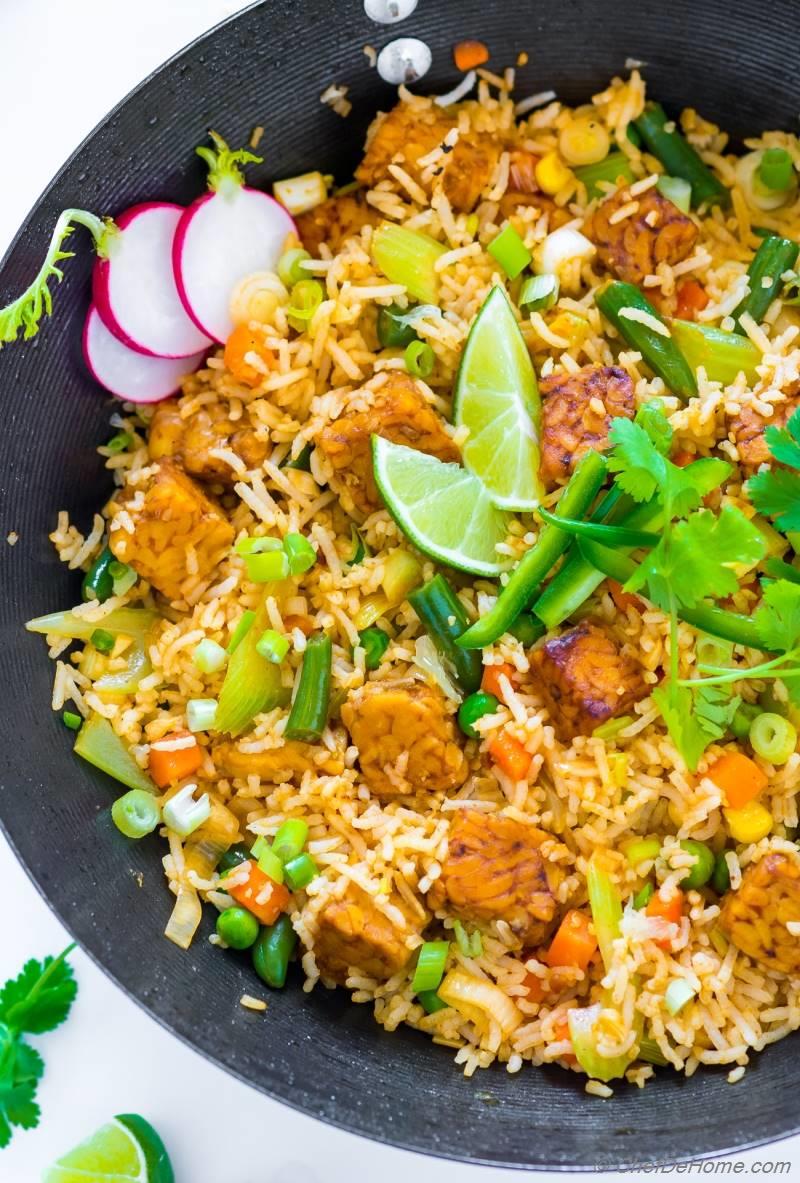 Vegan Fried Rice with Sriracha Tempeh Recipe | ChefDeHome.com