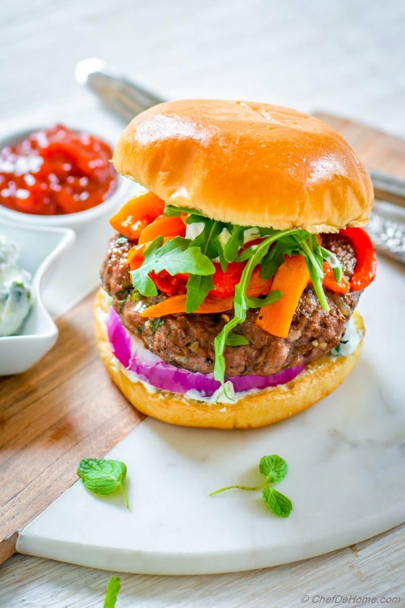Greek Mint and Lamb Burgers with Cucumber Yogurt Sauce Recipe