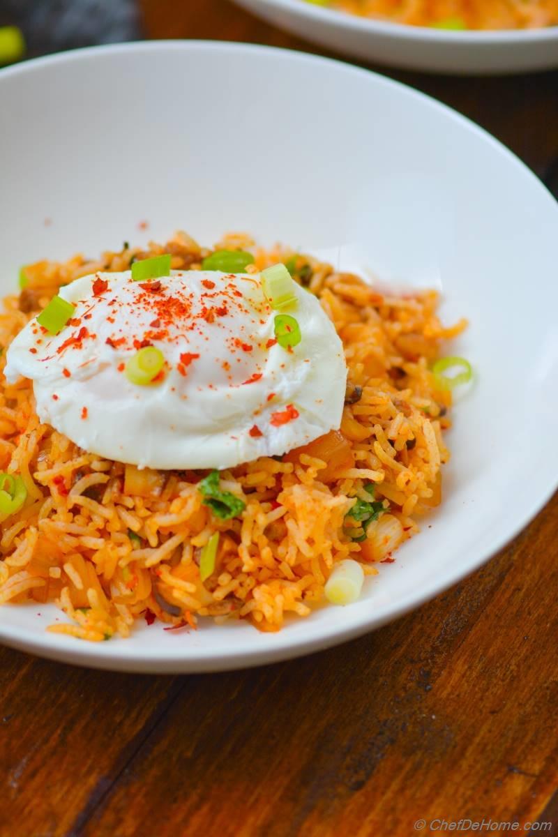 Spicy Kimchi Fried Rice with Poached Egg Recipe | ChefDeHome.com