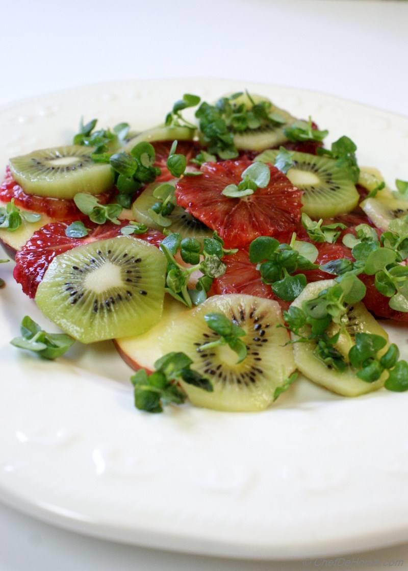Kiwi, Apple & Blood Orange Salad with Basil Sprouts Recipe
