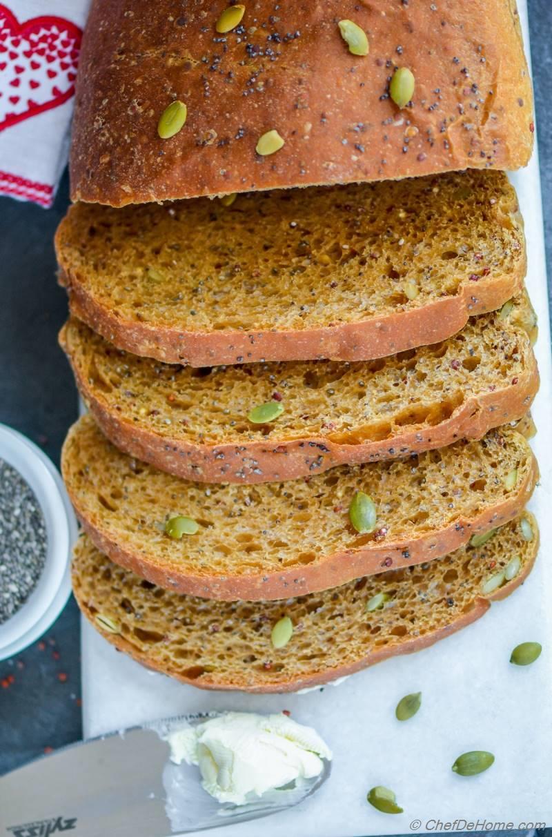 Multi Seeds Molasses Wheat Bread with Coconut Oil Recipe