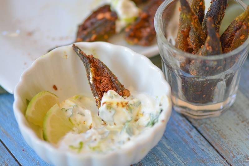 Spicy Baked Okra Fries with Homemade Creole Spice and LimeCilantro Dip