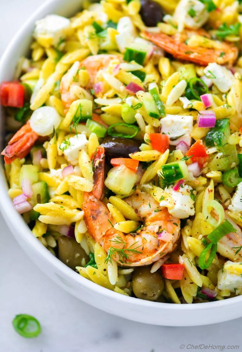 Greek Orzo Pasta Salad with Grilled Shrimp Recipe