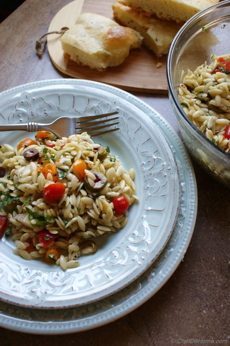 Lemon Orzo Pasta Salad with Olives and Tomatoes Recipe