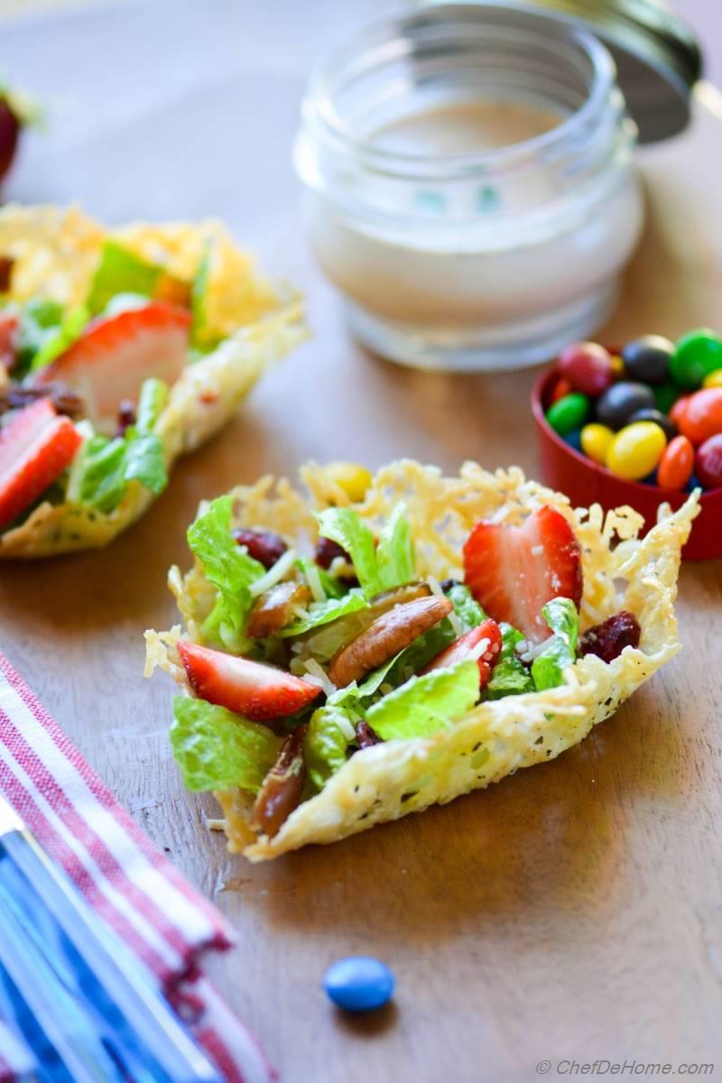 Brunch Salad in Parmesan Heart Cups with ChipotleSour Cream Dressing