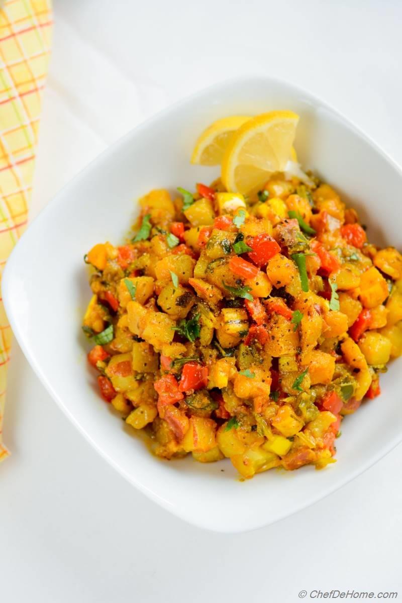 Potatoes, Squash and Poblano Curry Hash Recipe | ChefDeHome.com