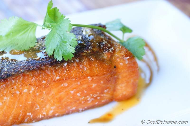 Pan-Seared Salmon with Mango Habanero Hot Sauce Recipe | ChefDeHome.com