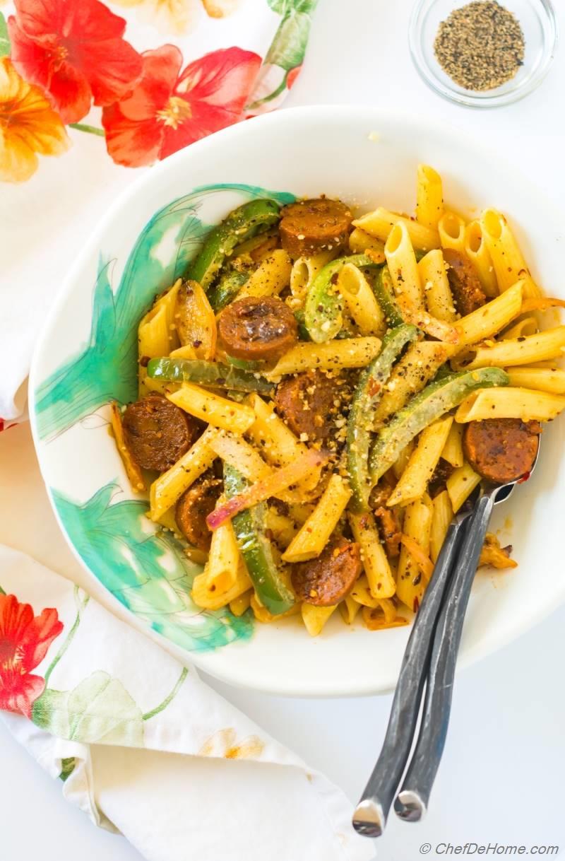 Sausage and Peppers Pasta Recipe | ChefDeHome.com