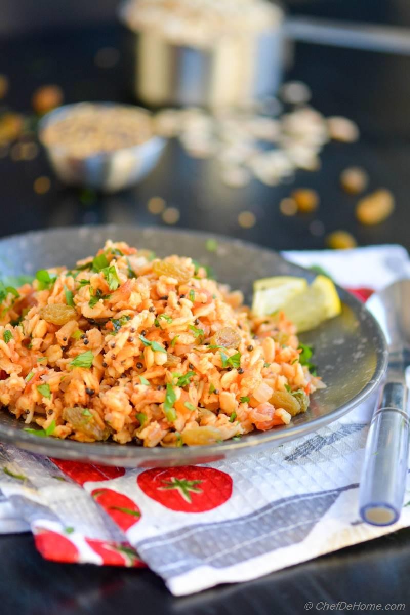 Savory Onion-Tomato Breakfast Oats - Indian Oats Poha Recipe