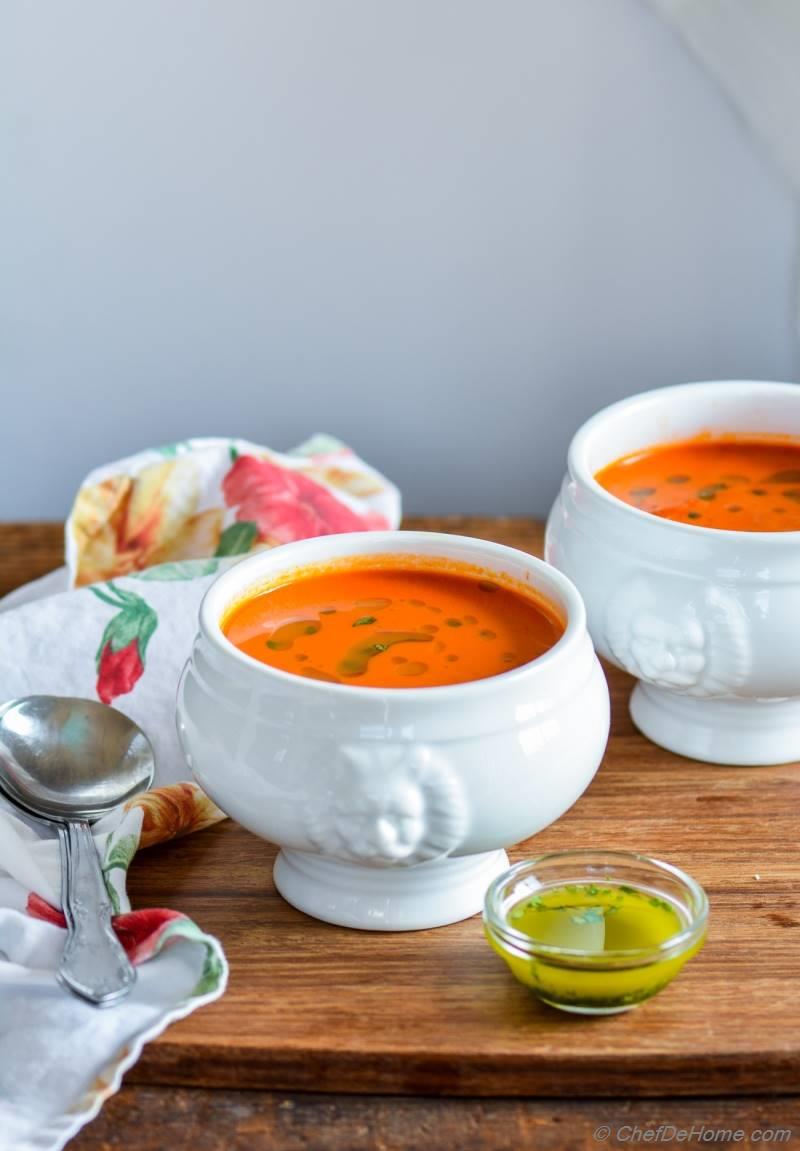Tomato Bread Soup with Basil Oil Recipe