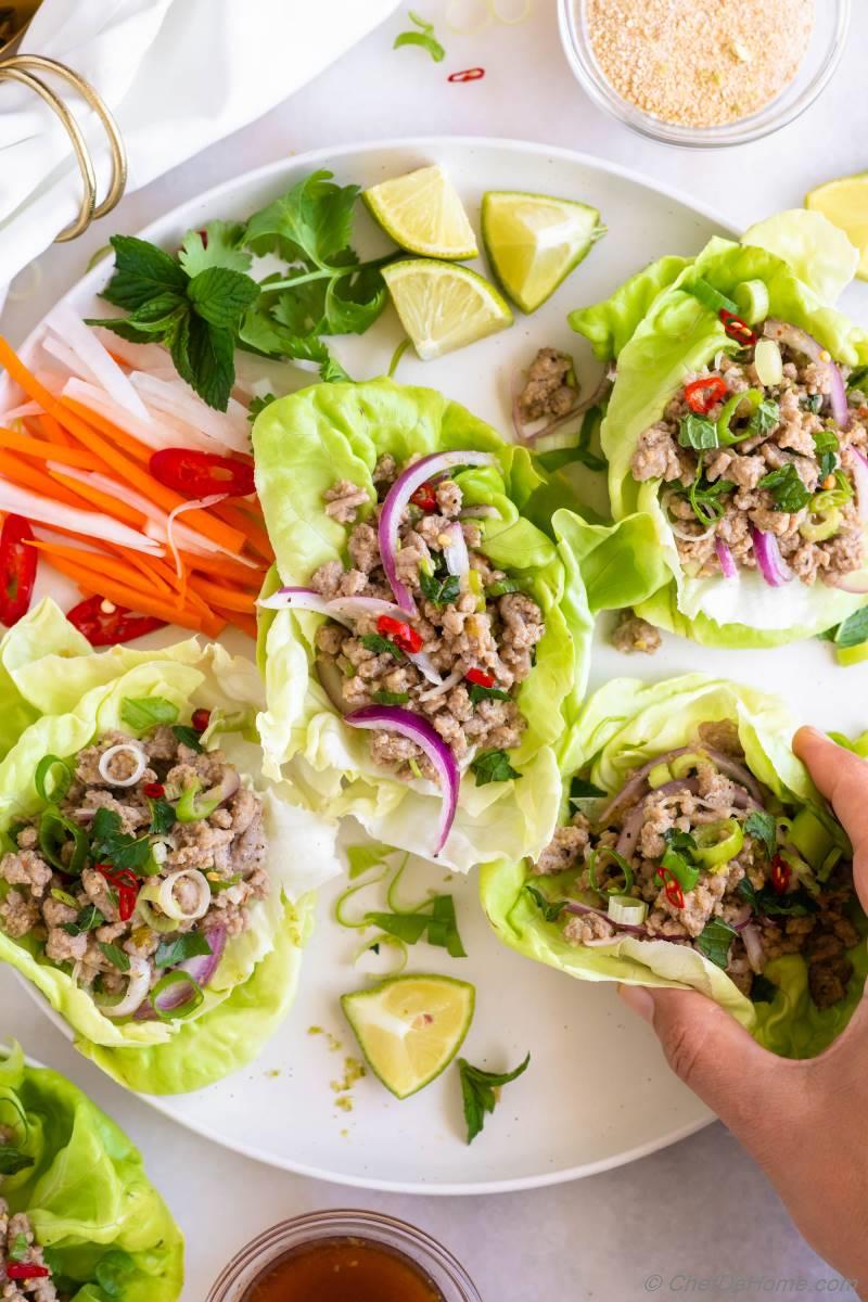 Turkey Larb Turkey Lettuce Wraps Recipe